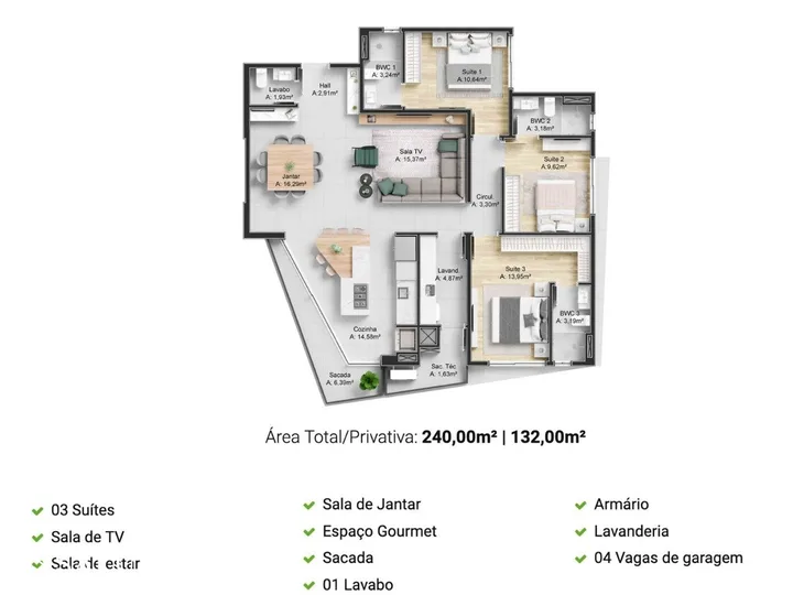 Apartamento à venda com 3 suítes em Piçarras